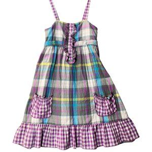 Girls Multicolor Plaid Sundress With Ruffle Pockets & Straps Size 10/12